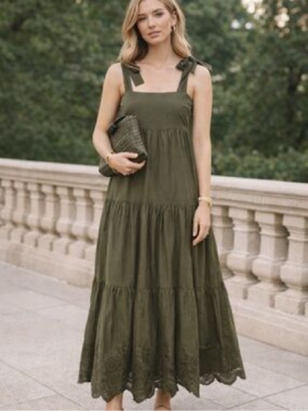 Jason Wu Olive Tie-Shoulder Tiered Maxi Dress